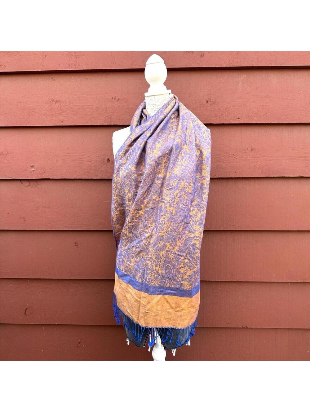 Purple & Gold Paisley Patterned‎ Pashmina Scarf